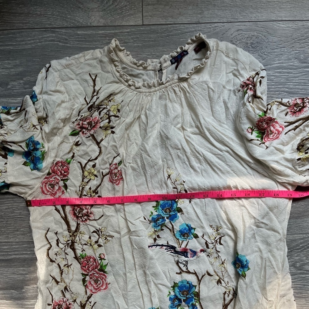 Superdry Long Sleeve Lightweight Embroidered Tree Bird Cream Blue Dress Size 12 - Picture 5 of 7